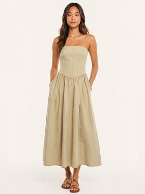 NWT Zara Tan Midi Dress Strapless
